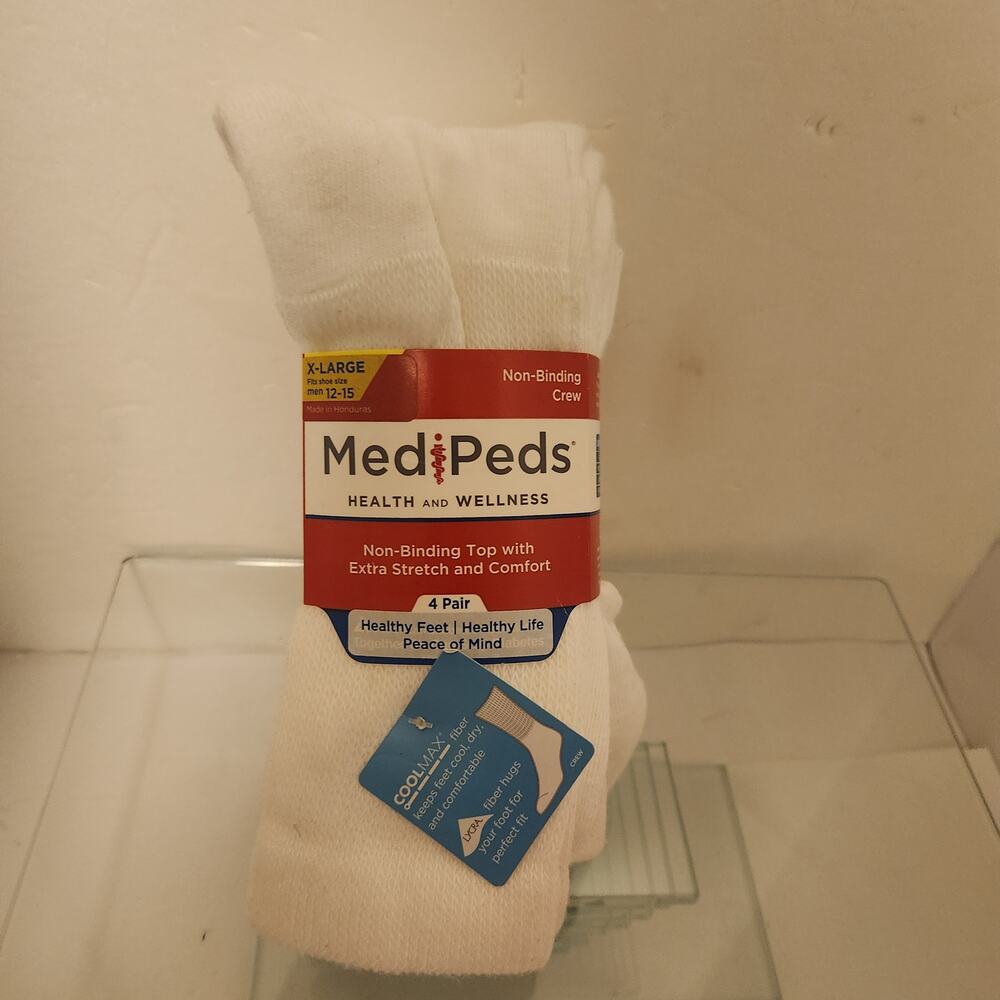 Medi Peds Non-binding Crew socks X-Large Men 12-15 NIP 4 pair